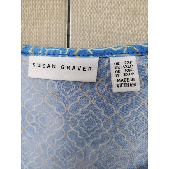 Susan Graver Petite Blue Geo Printed Liquid Knit Short Sleeve Tunic Size 2XP - Picture 3 of 7